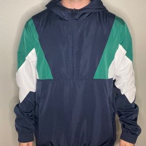 Blue Men’s Windbreaker - Forever 21 - White, Green Streetwear Pattern - Hoodie